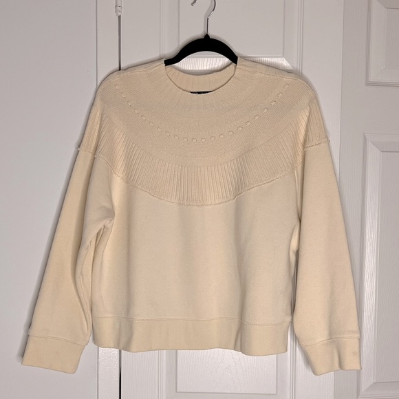 Zara Cream Ribbed Knit Sweater – Textured Collar, Minimalist Pullover (Size S) - Picture 3 of 7